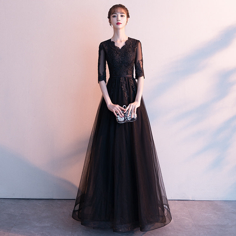 Banquet Elegant Long Black Ladies Annual Meeting Dress