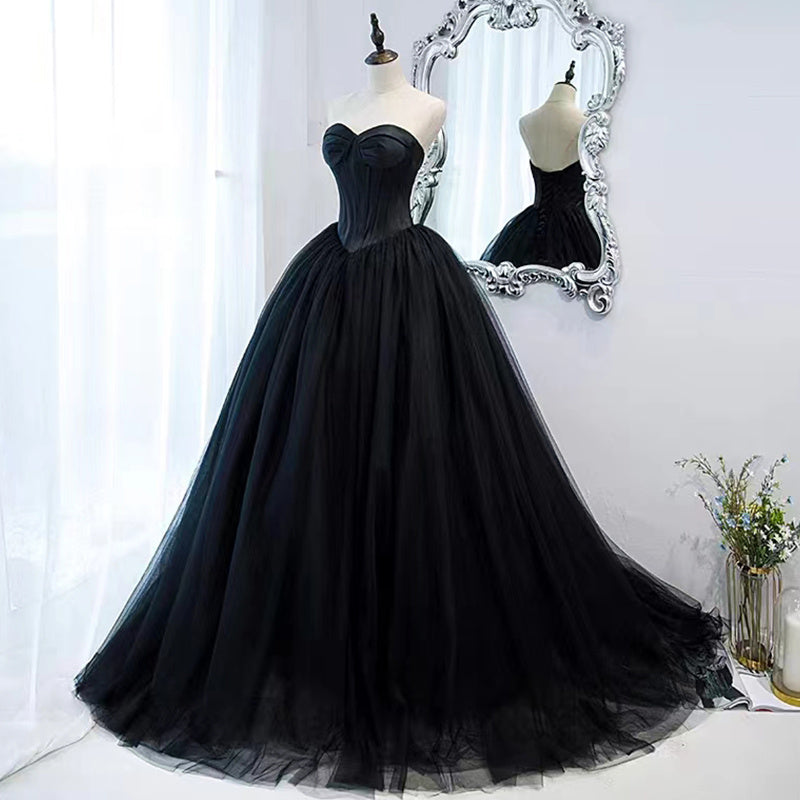 Black Evening Dress Can Wear Birthday Host Light Luxury Niche Wipe Chest Long